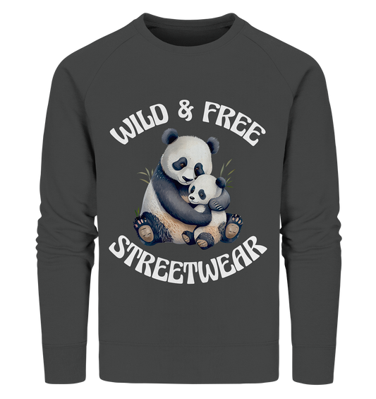 WILD & FREE NO 12 PANDA FAMILY  - STREETWEAR - STATEMENT    - Organic Sweatshirt