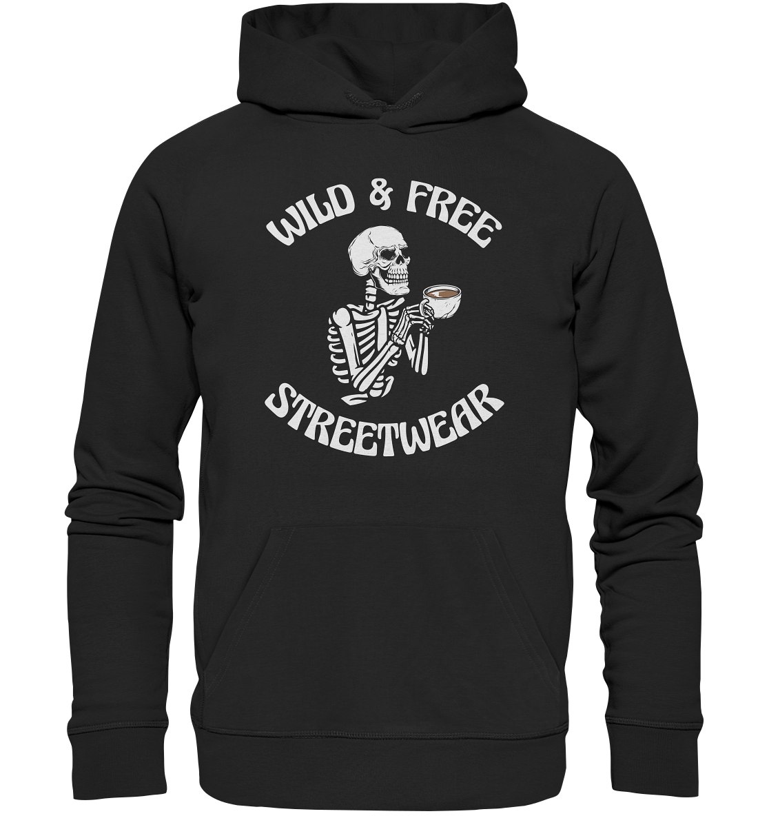 WILD & FREE NO 5 DRINKING SKELETON - STREETWEAR - STATEMENT  - Premium Unisex Hoodie