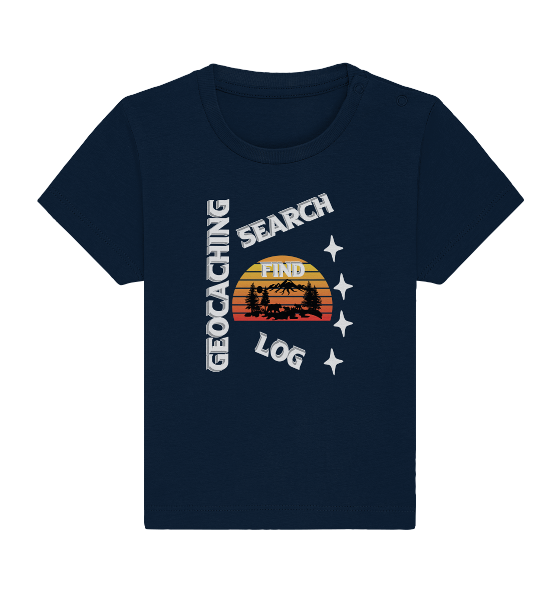 Geocaching-SEARCH-FIND-LOG, Cache Helles Design, Mounten - Baby Organic Shirt