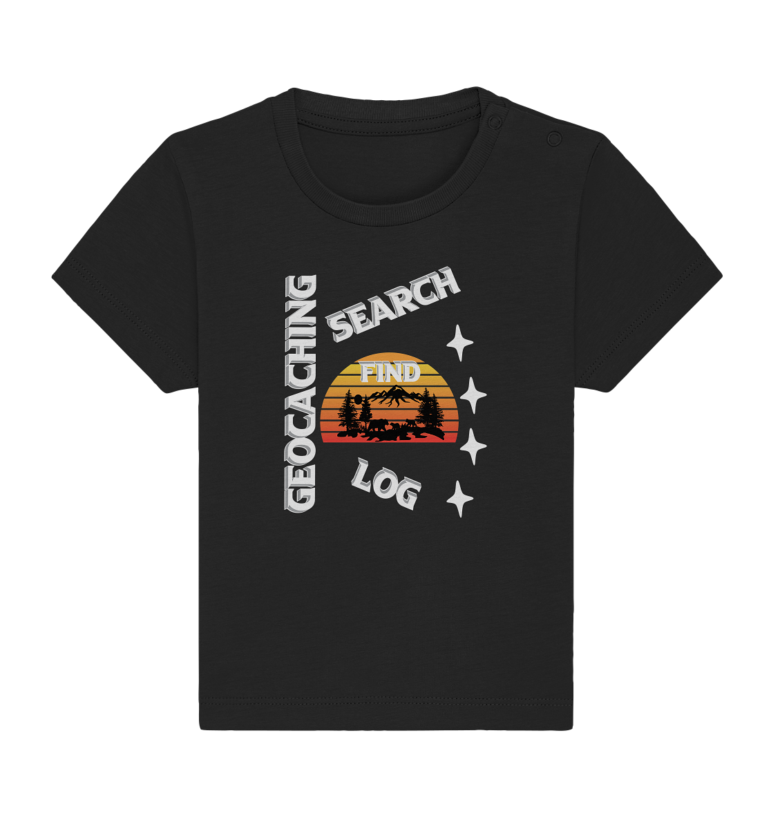 Geocaching-SEARCH-FIND-LOG, Cache Helles Design, Mounten - Baby Organic Shirt