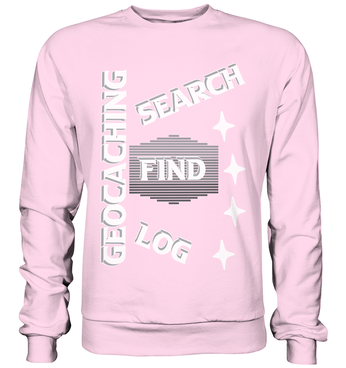 Geocaching-SEARCH-FIND-LOG, Cache Helles Disign Sterne - Basic Sweatshirt