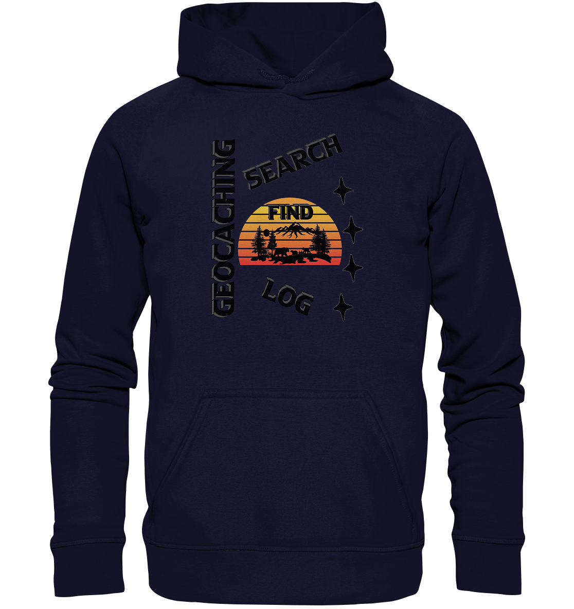 Geocaching, Suchen, Finden und Log, Geocache Schwarzes Design Mounten - Basic Unisex Hoodie