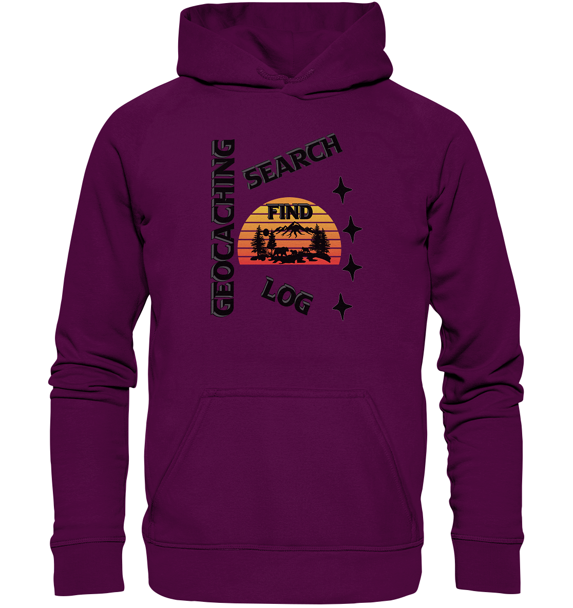 Geocaching, Suchen, Finden und Log, Geocache Schwarzes Design Mounten - Basic Unisex Hoodie