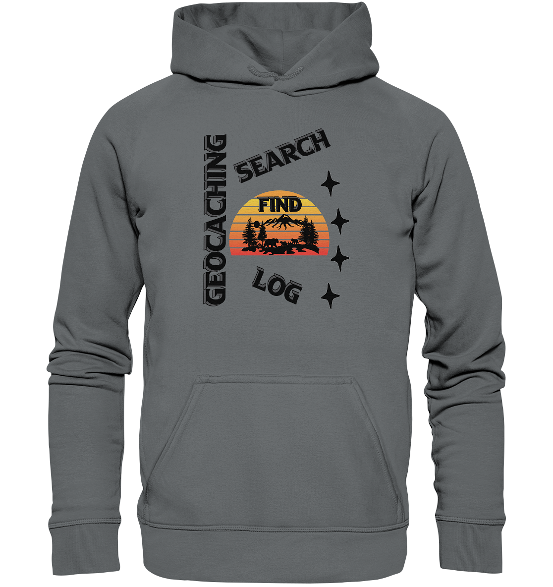 Geocaching, Suchen, Finden und Log, Geocache Schwarzes Design Mounten - Basic Unisex Hoodie