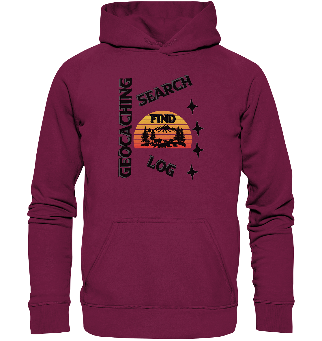 Geocaching, Suchen, Finden und Log, Geocache Schwarzes Design Mounten - Basic Unisex Hoodie