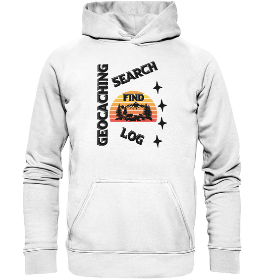 Geocaching, Suchen, Finden und Log,  Geocache Schwarzes Design - Basic Unisex Hoodie