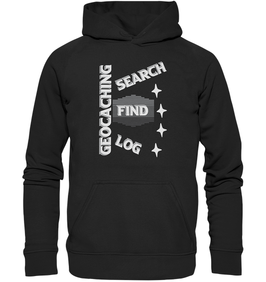 Geocaching-SEARCH-FIND-LOG, Cache Helles Disign Sterne - Basic Unisex Hoodie XL