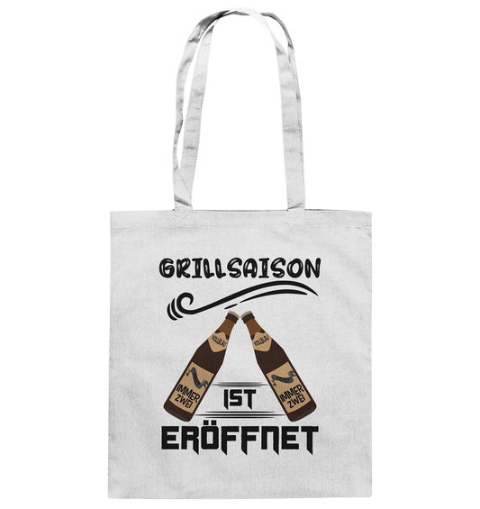 Grillsaison ist eröffnet, Grillen, Party, Feiern, Schwarzes Design - Baumwolltasche