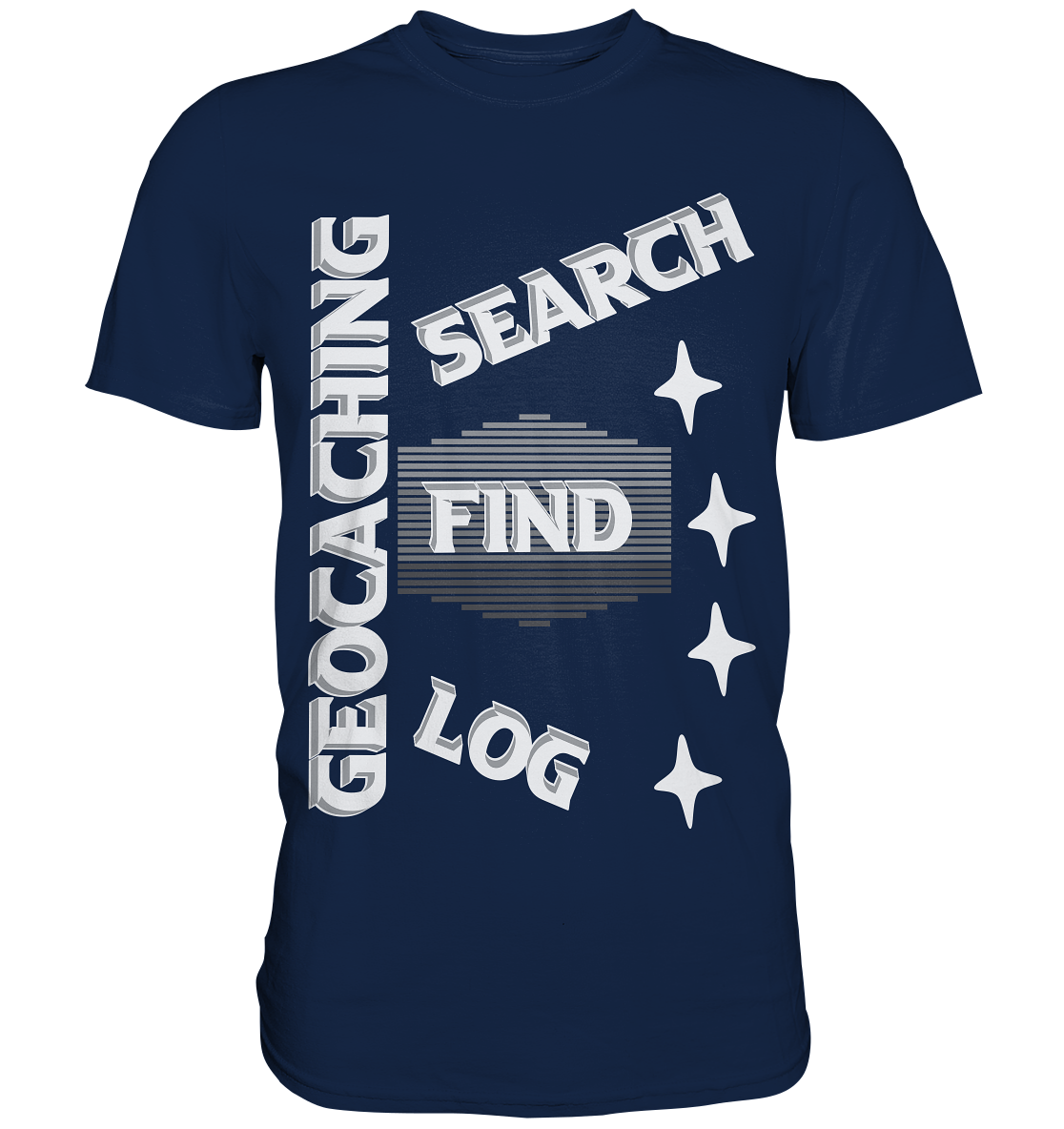 Geocaching-SEARCH-FIND-LOG, Cache Helles Disign Sterne - Classic Shirt