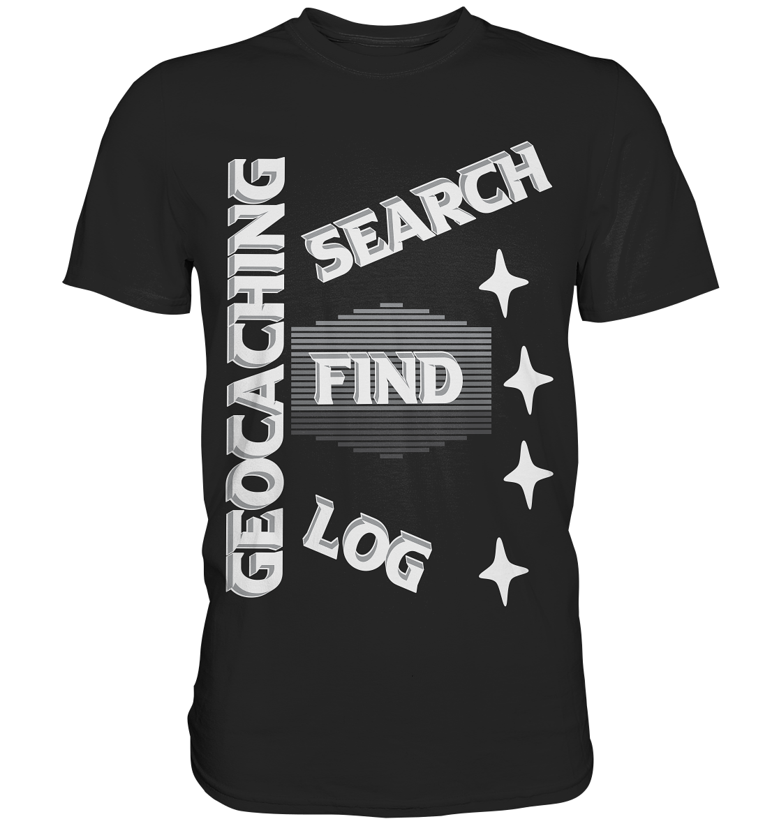 Geocaching-SEARCH-FIND-LOG, Cache Helles Disign Sterne - Classic Shirt