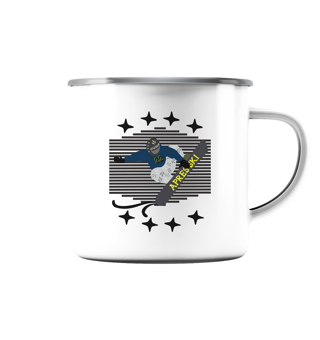 Snowboarding, Apres- Ski, Snowboard, - Emaille Tasse (Silber)