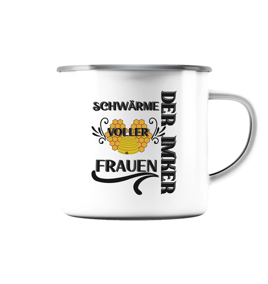 Der Imker, schwärme voller Frauen, Imkerei, Helden, schwarzes Design - Emaille Tasse (Silber)