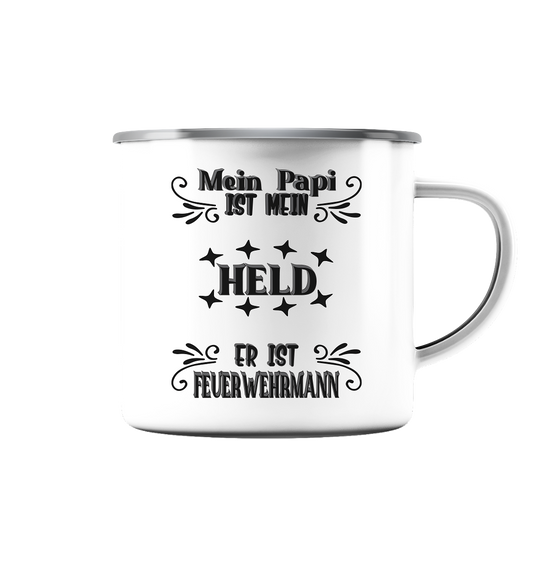 DAS PAPA PROJEKT-MEIN HELD-FEUERWEHRMANN- Emaille Tasse (Silber)