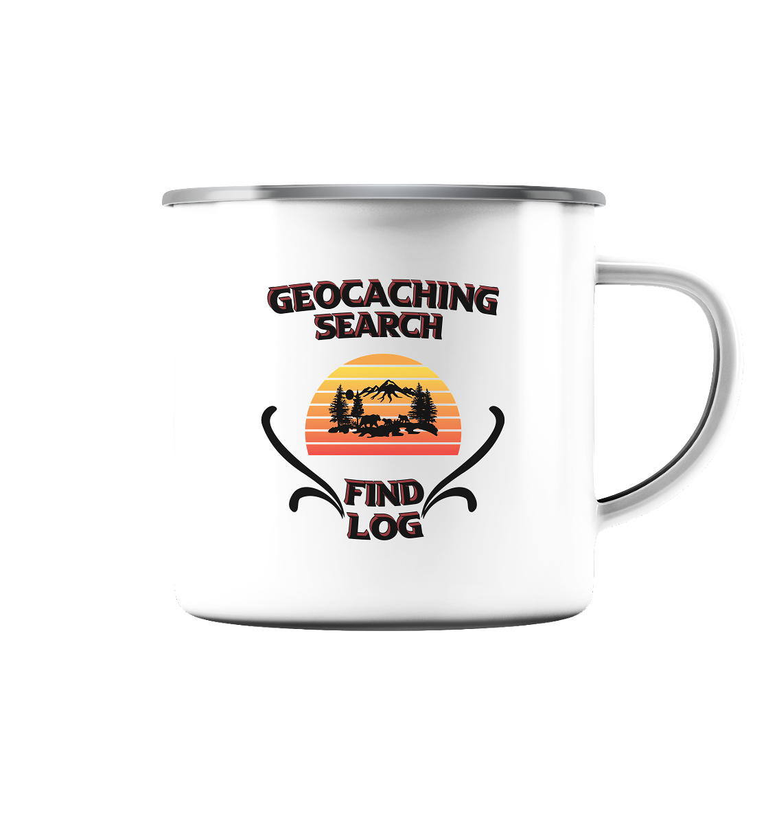 Geocaching, Suchen, Finden und Log, Geocaches - Emaille Tasse (Silber)