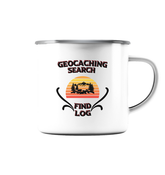 Geocaching, Suchen, Finden und Log, Geocaches - Emaille Tasse (Silber)