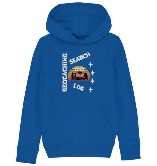 Geocaching-SEARCH-FIND-LOG, Cache Helles Design, Mounten - Kids Organic Hoodie