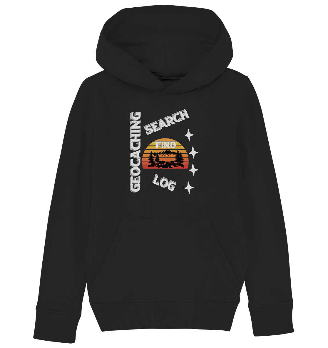 Geocaching-SEARCH-FIND-LOG, Cache Helles Design, Mounten - Kids Organic Hoodie