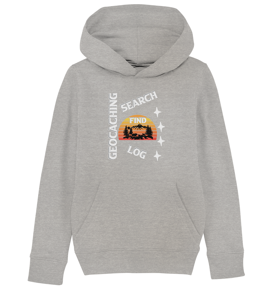 Geocaching-SEARCH-FIND-LOG, Cache Helles Design, Mounten - Kids Organic Hoodie