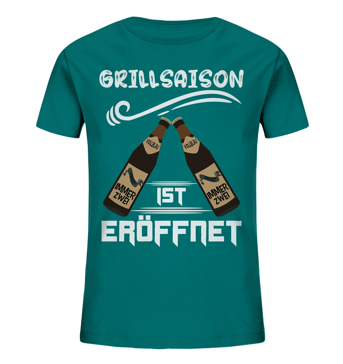 Grillsaison ist eröffnet, Grillen, Party, Feiern, Helles Design - Kids Organic Shirt