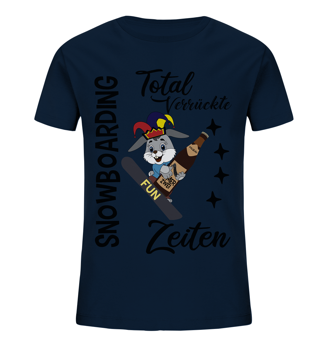 Snowboarding,verrückte Zeiten, Osterhase mit Bierflasche, Faschingsmütze - Kids Organic Shirt