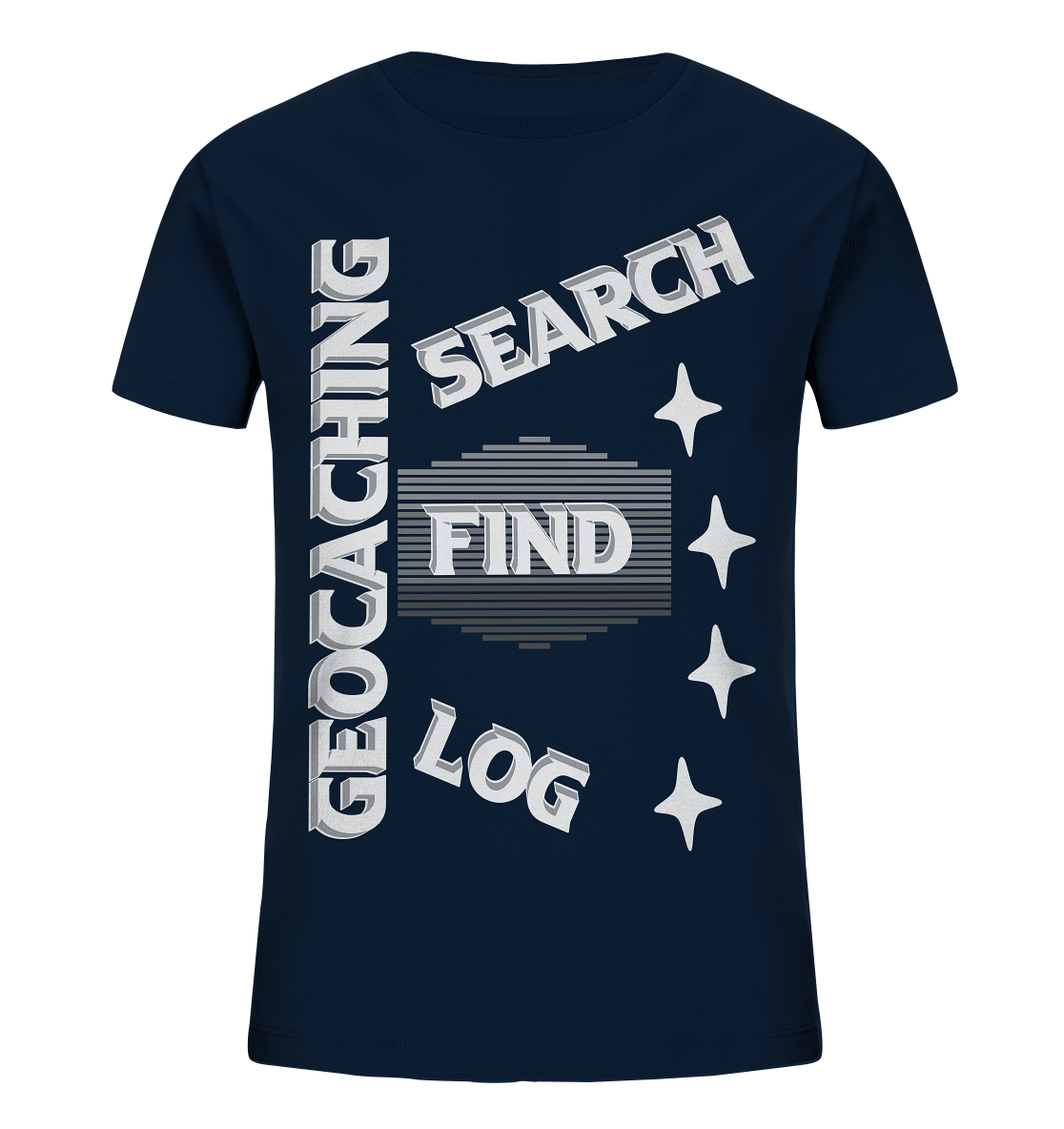 Geocaching-SEARCH-FIND-LOG, Cache Helles Disign Sterne - Kids Organic Shirt