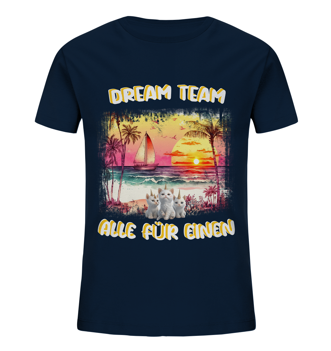 Dream Team, Einhorn Katzen Shirt, streetwear, casual t shirt, No 7 - Kids Organic Shirt