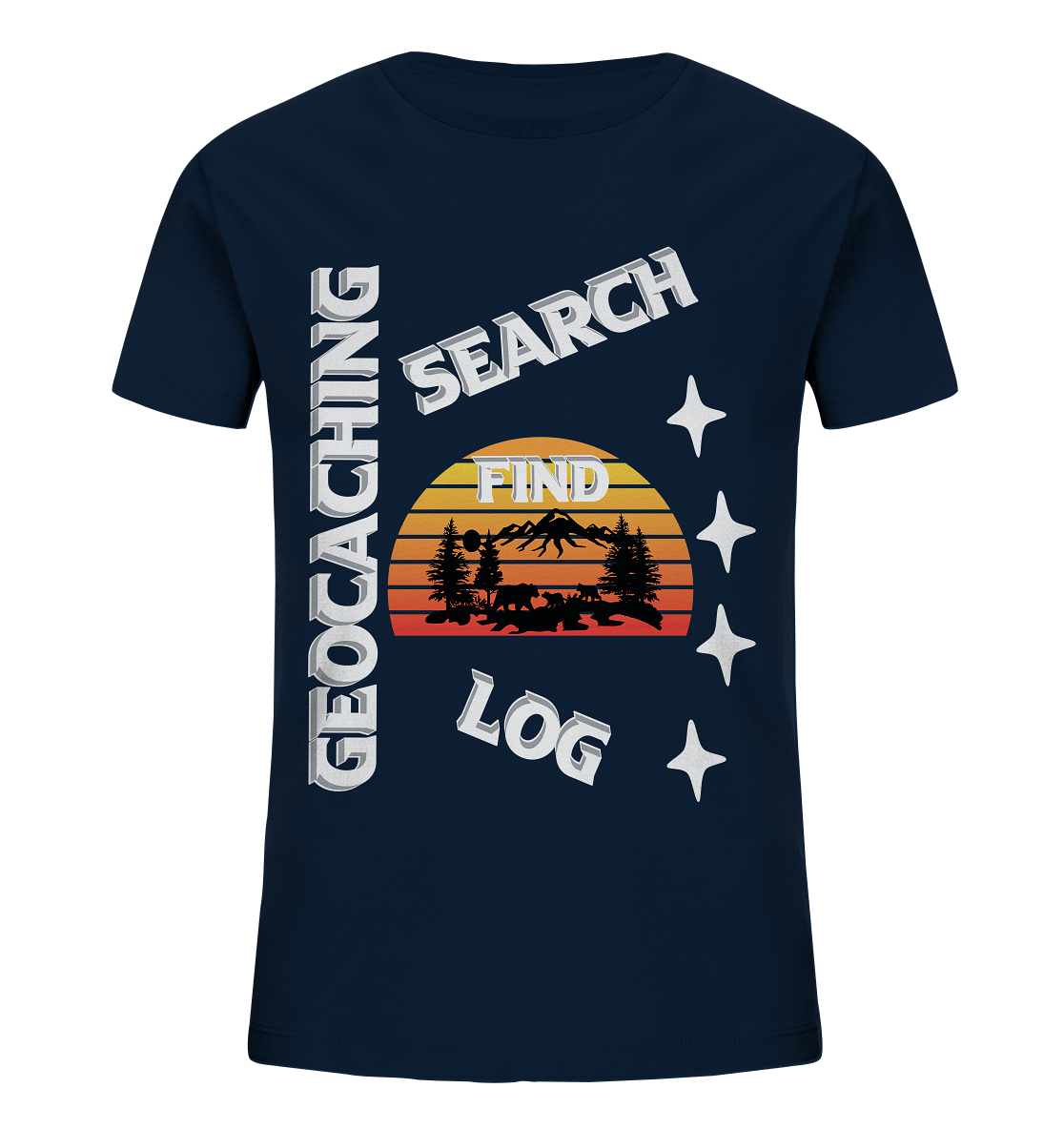 Geocaching-SEARCH-FIND-LOG, Cache Helles Design, Mounten - Kids Organic Shirt