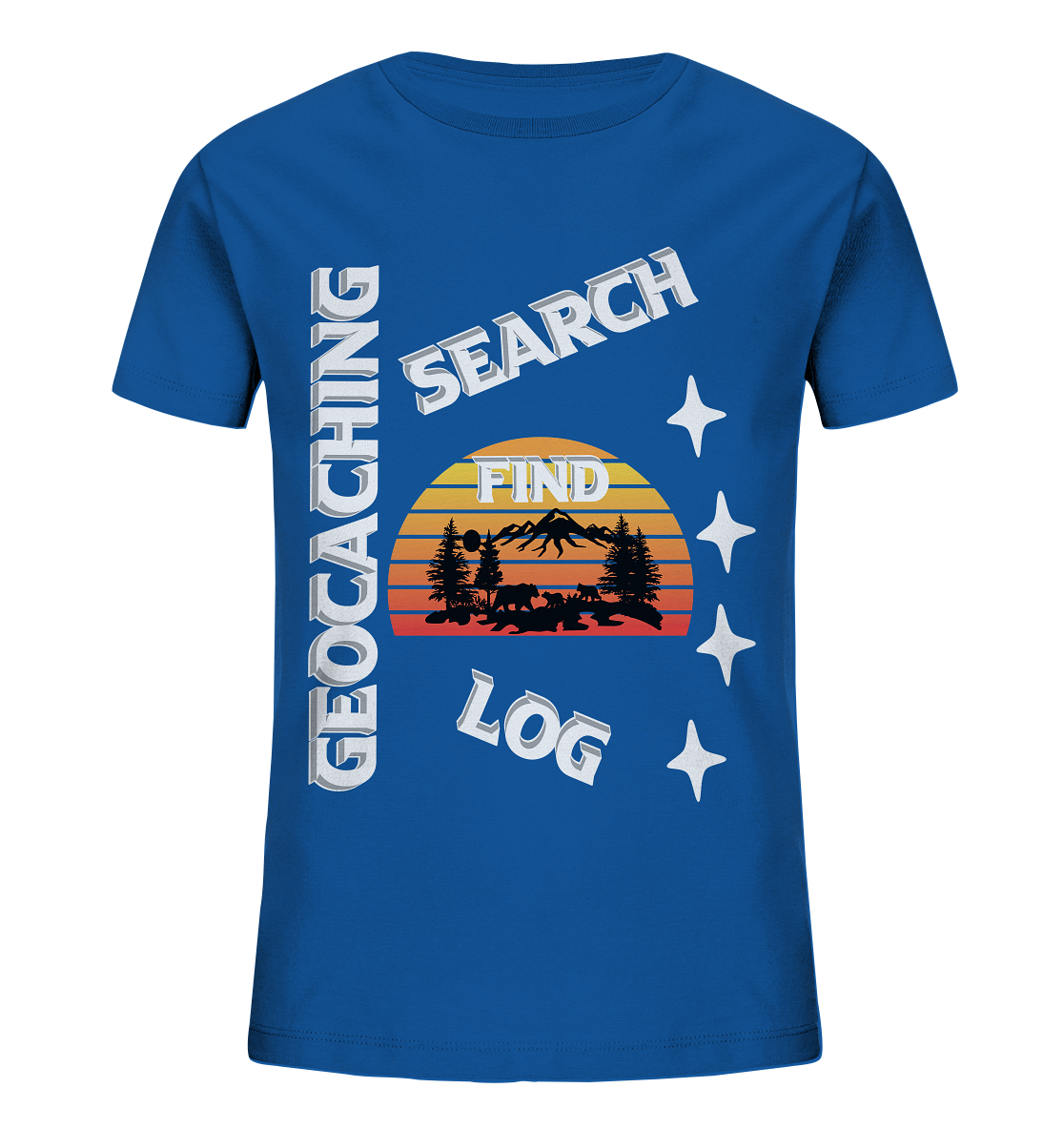 Geocaching-SEARCH-FIND-LOG, Cache Helles Design, Mounten - Kids Organic Shirt