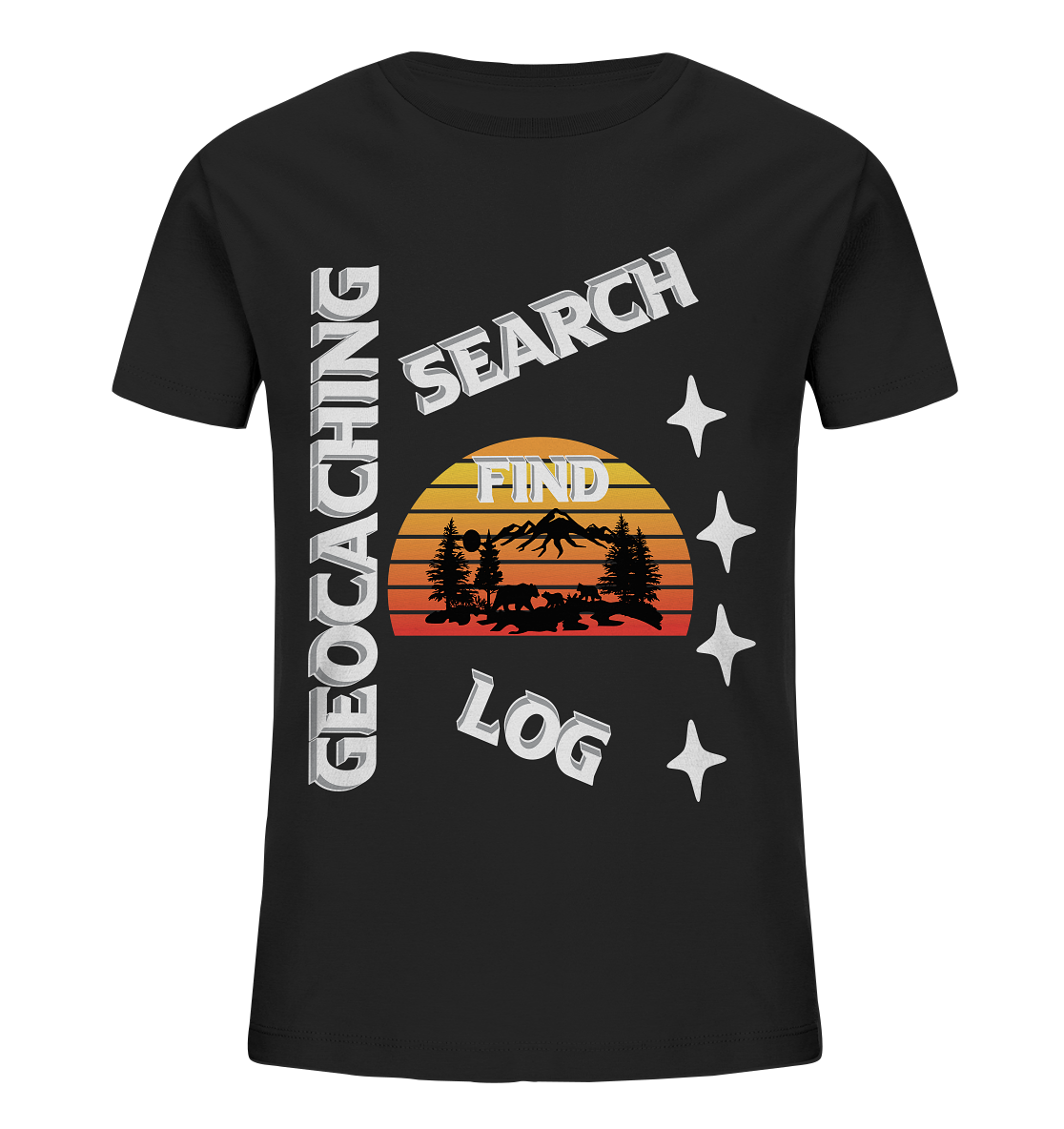 Geocaching-SEARCH-FIND-LOG, Cache Helles Design, Mounten - Kids Organic Shirt