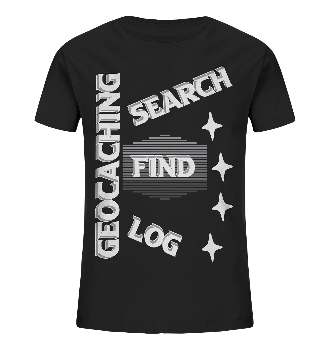 Geocaching-SEARCH-FIND-LOG, Cache Helles Disign Sterne - Kids Organic Shirt