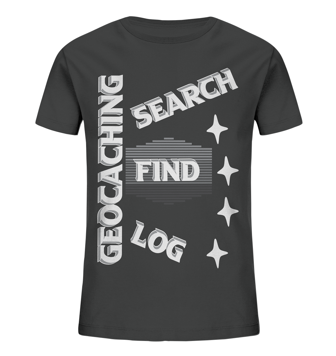 Geocaching-SEARCH-FIND-LOG, Cache Helles Disign Sterne - Kids Organic Shirt