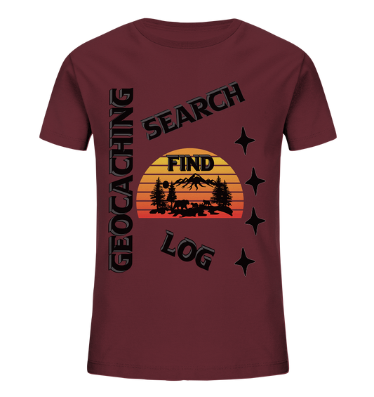 Geocaching, Suchen, Finden und Log, Geocache Schwarzes Design Mounten - Kids Organic Shirt