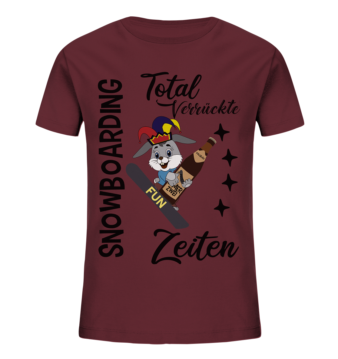 Snowboarding,verrückte Zeiten, Osterhase mit Bierflasche, Faschingsmütze - Kids Organic Shirt