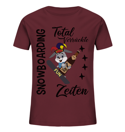 Snowboarding,verrückte Zeiten, Osterhase mit Bierflasche, Faschingsmütze - Kids Organic Shirt