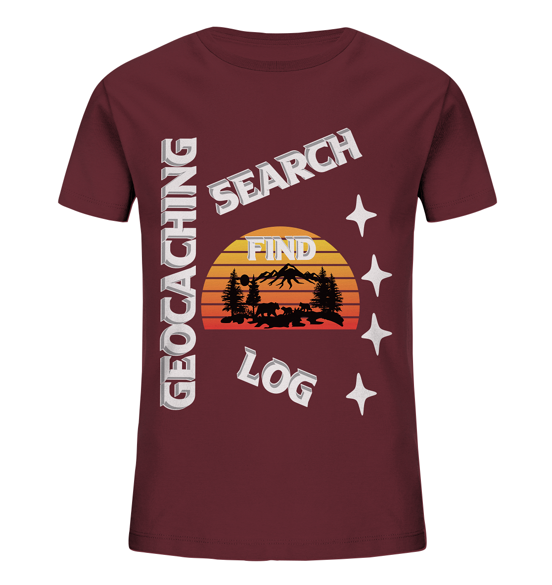 Geocaching-SEARCH-FIND-LOG, Cache Helles Design, Mounten - Kids Organic Shirt