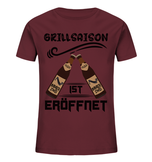 Grillsaison ist eröffnet, Grillen, Party, Feiern, Schwarzes Design - Kids Organic Shirt