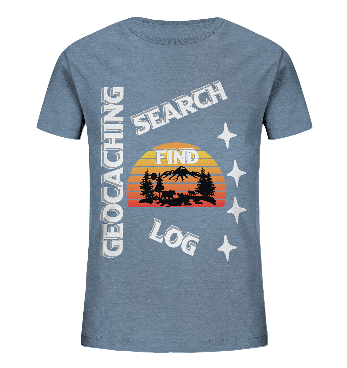 Geocaching-SEARCH-FIND-LOG, Cache Helles Design, Mounten - Kids Organic Shirt