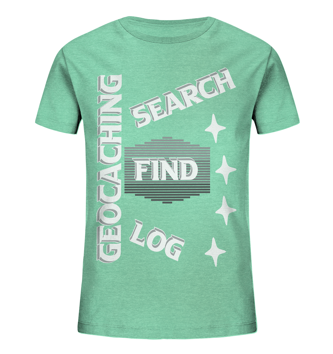 Geocaching-SEARCH-FIND-LOG, Cache Helles Disign Sterne - Kids Organic Shirt