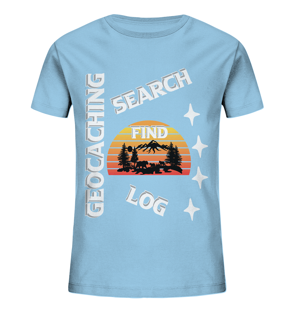 Geocaching-SEARCH-FIND-LOG, Cache Helles Design, Mounten - Kids Organic Shirt