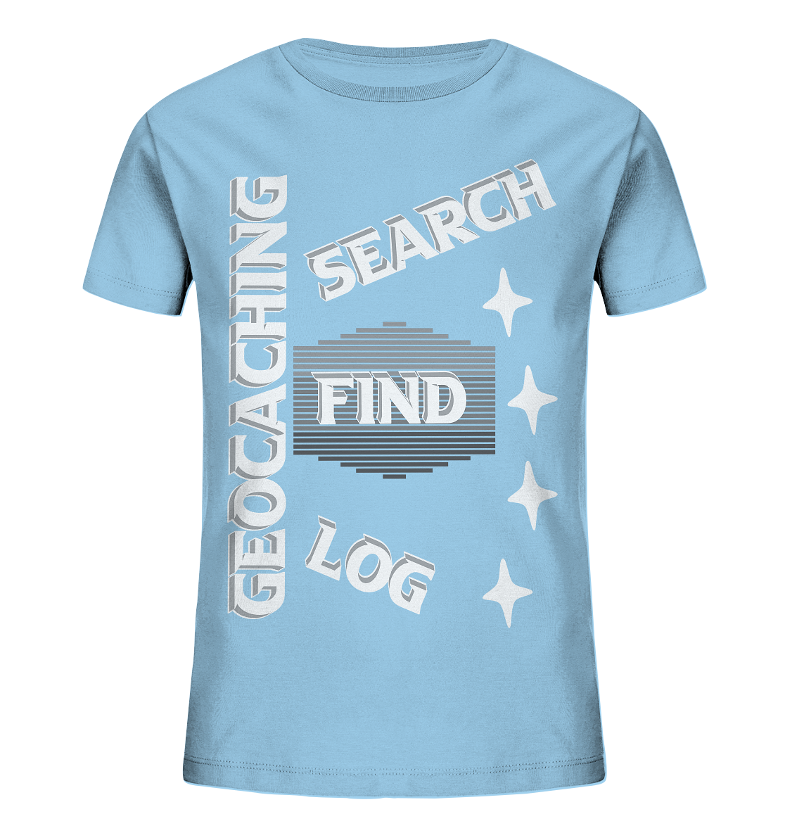 Geocaching-SEARCH-FIND-LOG, Cache Helles Disign Sterne - Kids Organic Shirt