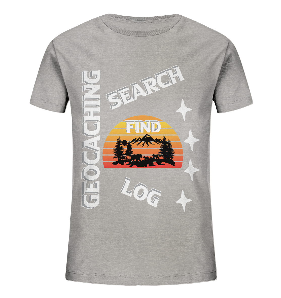 Geocaching-SEARCH-FIND-LOG, Cache Helles Design, Mounten - Kids Organic Shirt