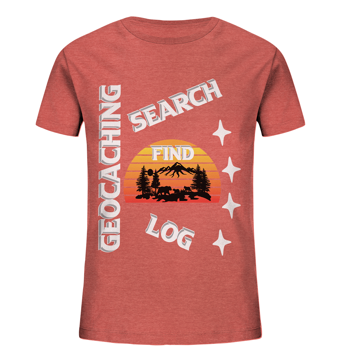 Geocaching-SEARCH-FIND-LOG, Cache Helles Design, Mounten - Kids Organic Shirt