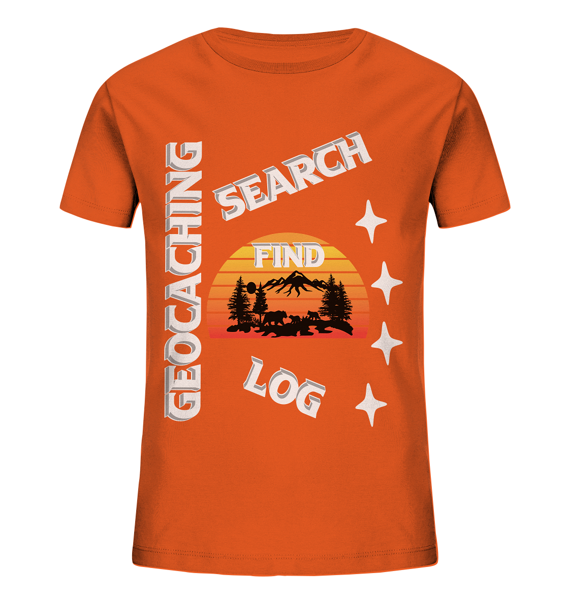 Geocaching-SEARCH-FIND-LOG, Cache Helles Design, Mounten - Kids Organic Shirt