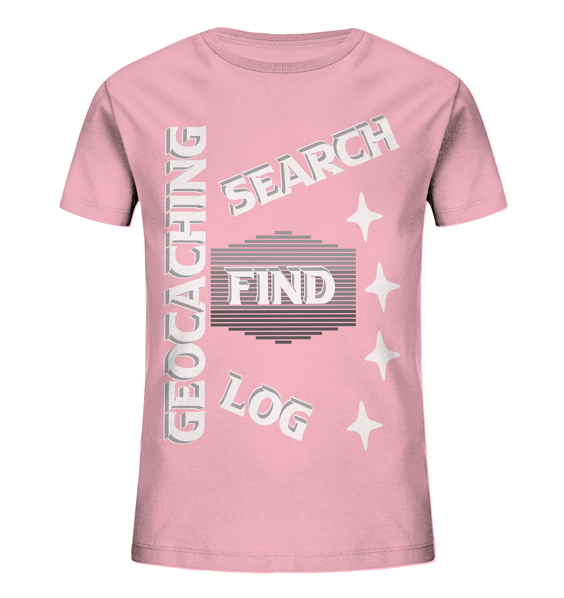 Geocaching-SEARCH-FIND-LOG, Cache Helles Disign Sterne - Kids Organic Shirt