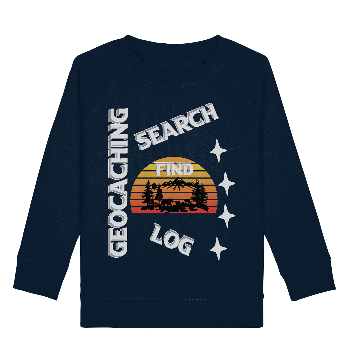 Geocaching-SEARCH-FIND-LOG, Cache Helles Design, Mounten - Kids Organic Sweatshirt