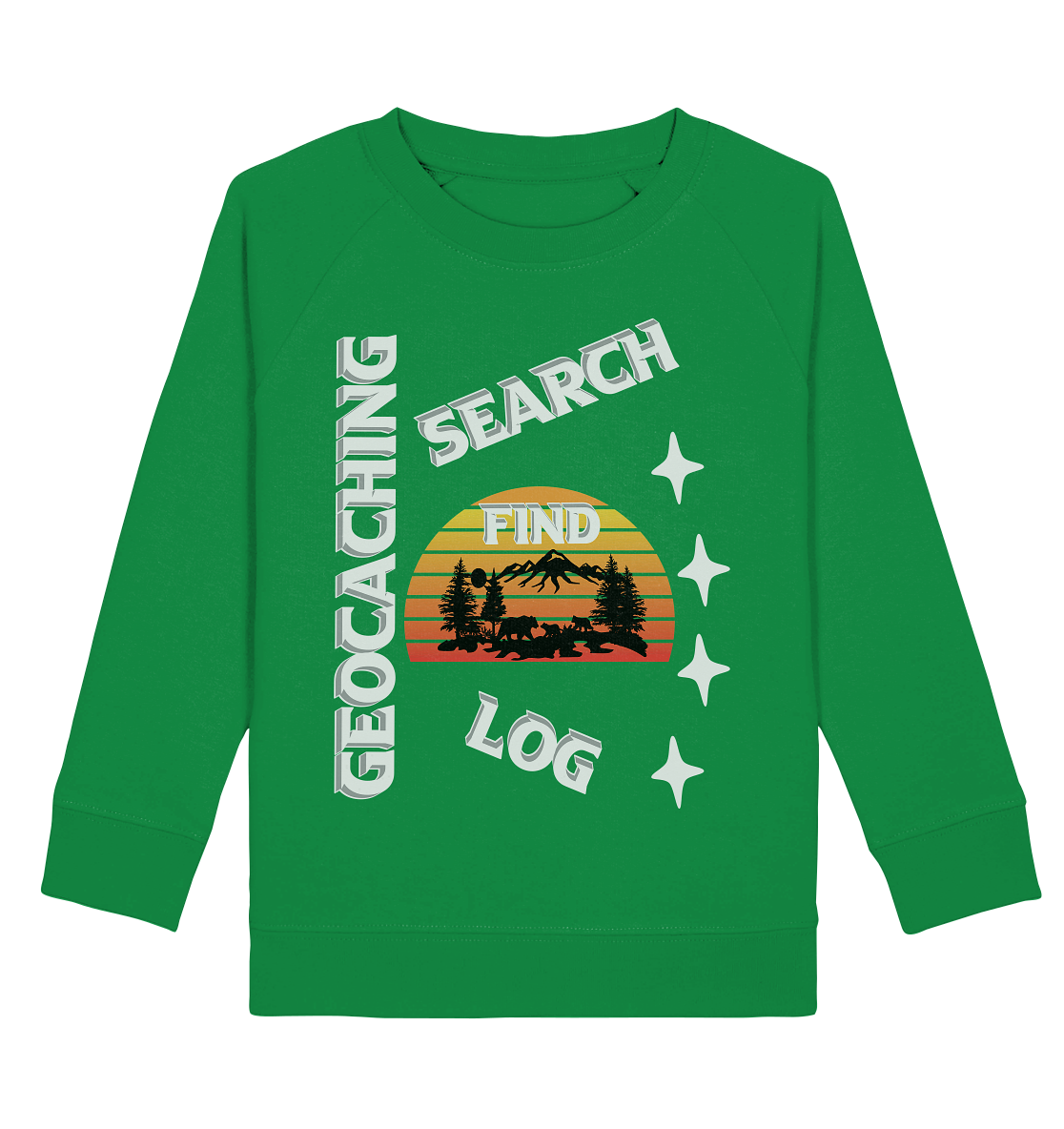 Geocaching-SEARCH-FIND-LOG, Cache Helles Design, Mounten - Kids Organic Sweatshirt