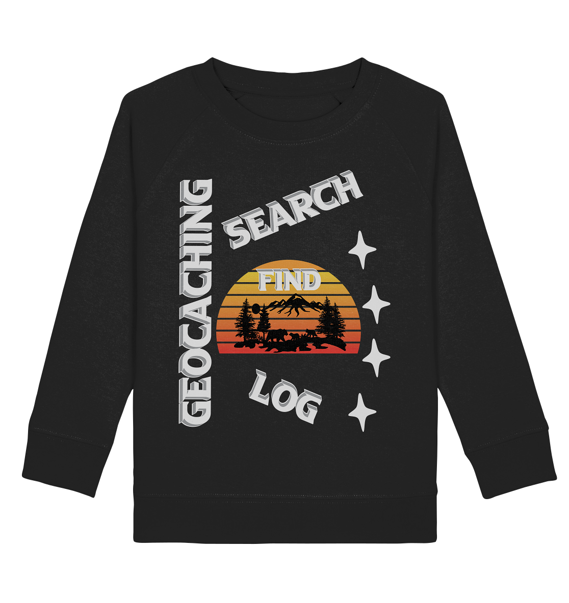 Geocaching-SEARCH-FIND-LOG, Cache Helles Design, Mounten - Kids Organic Sweatshirt