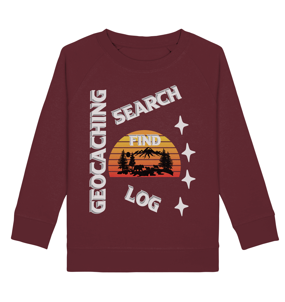 Geocaching-SEARCH-FIND-LOG, Cache Helles Design, Mounten - Kids Organic Sweatshirt