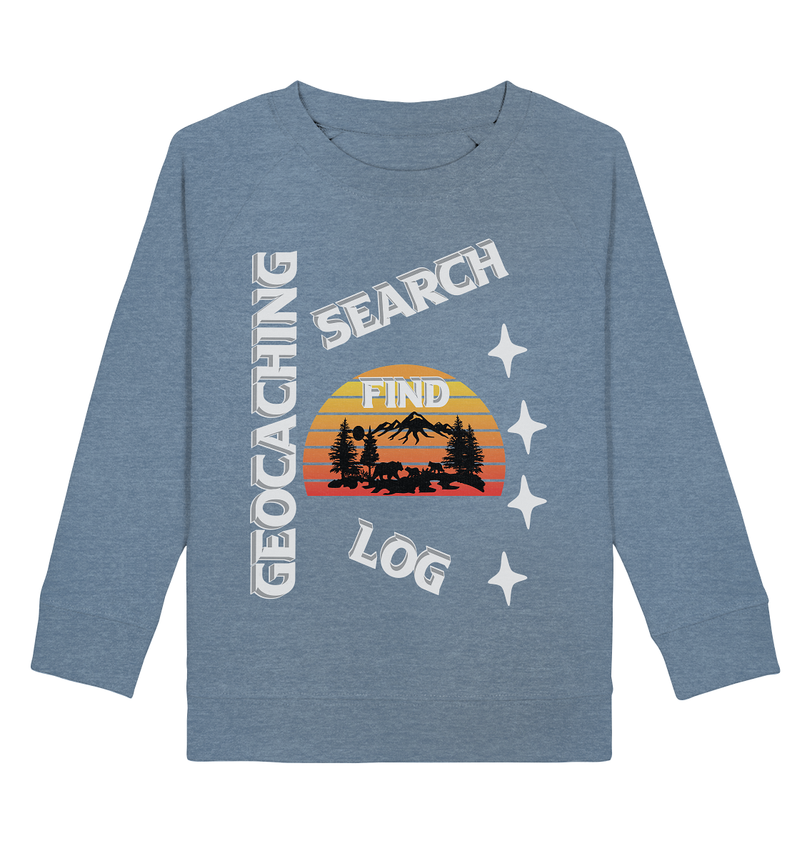 Geocaching-SEARCH-FIND-LOG, Cache Helles Design, Mounten - Kids Organic Sweatshirt