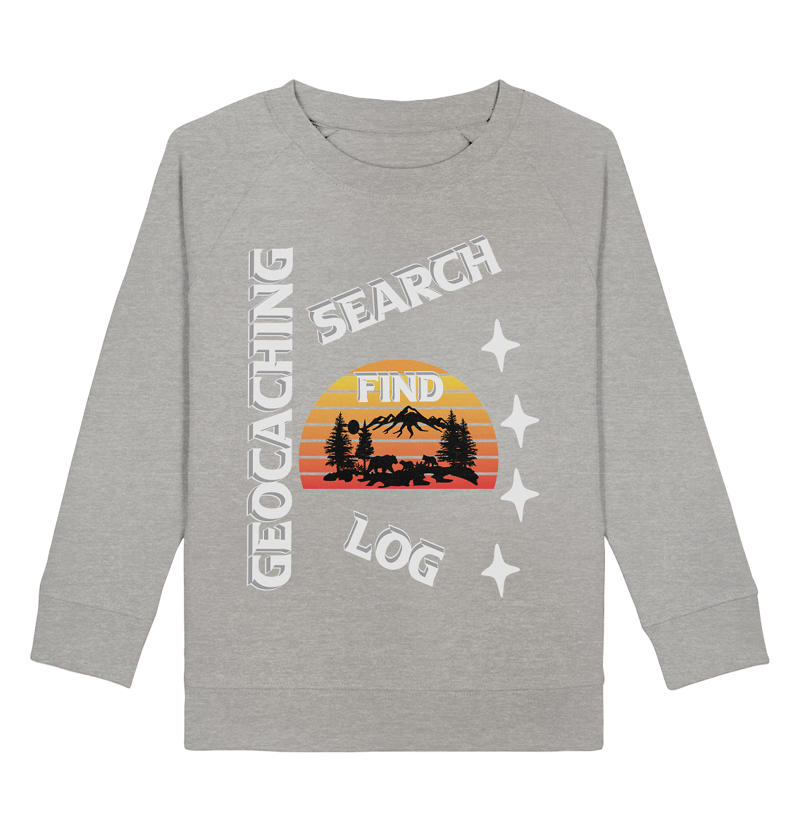 Geocaching-SEARCH-FIND-LOG, Cache Helles Design, Mounten - Kids Organic Sweatshirt